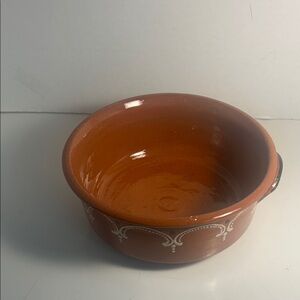 Terracotta Bowl with White Accents 7 inch